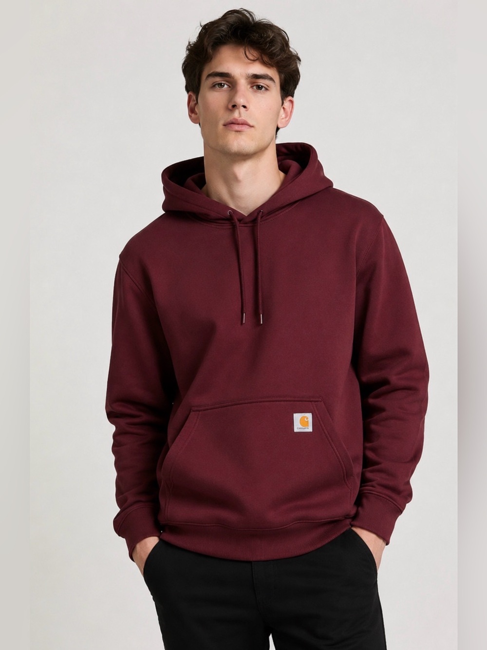 Carhartt WIP Hoodie Men’s Size L Burgundy Maroon Pullover Fleece Lined Logo